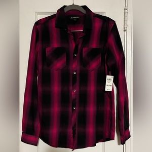 INC Mens/women’s Leo Cotton Plaid Button-Down Shirt Brilliant Berry Purple.Small